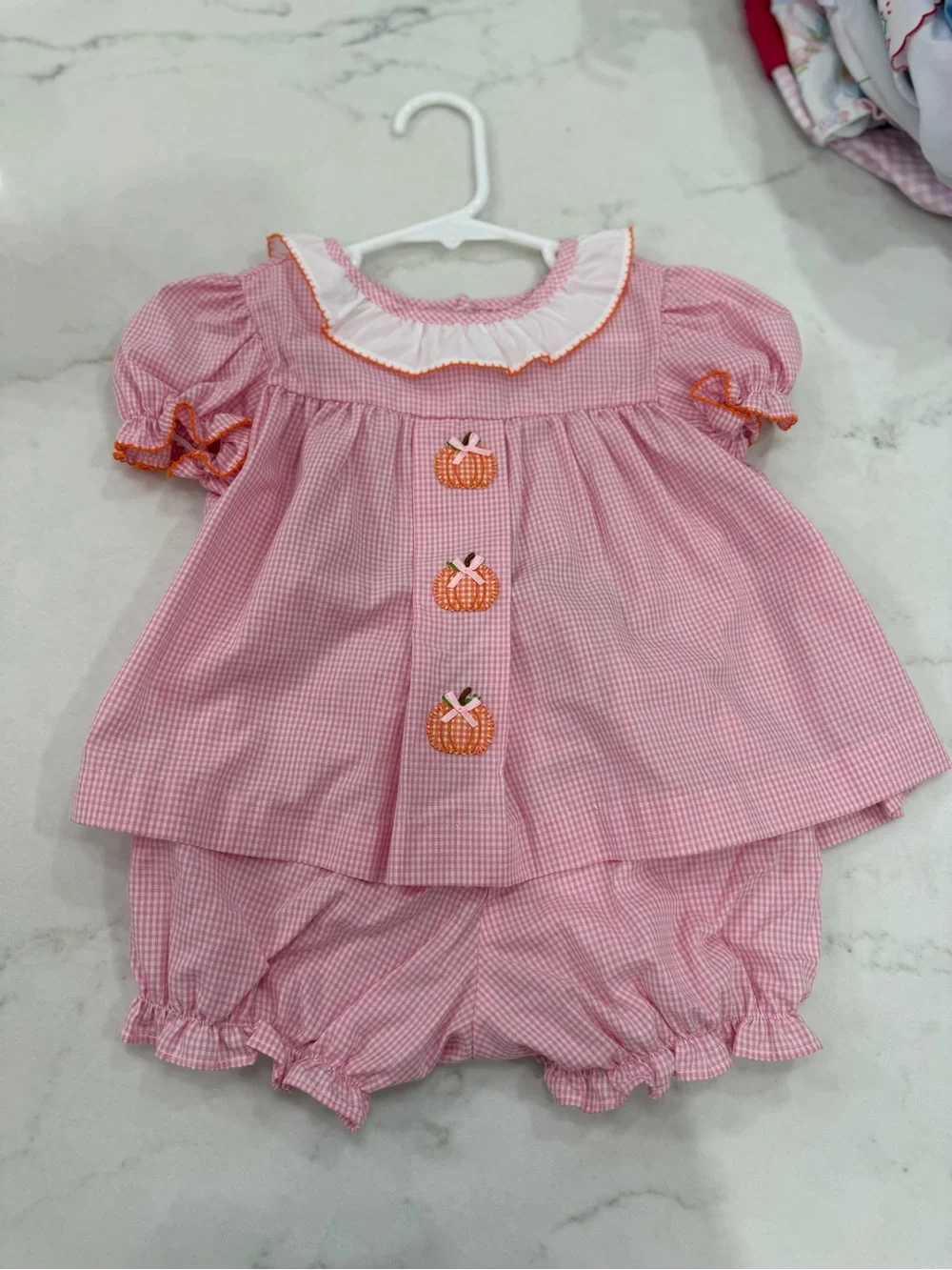 Baby Blessings Pink Gingham Pumpkin Outfit